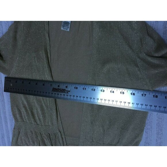 Cache Women Medium Metallic Open Front Peplum Cardigan Sweater Beige Lightweight - Picture 4 of 6